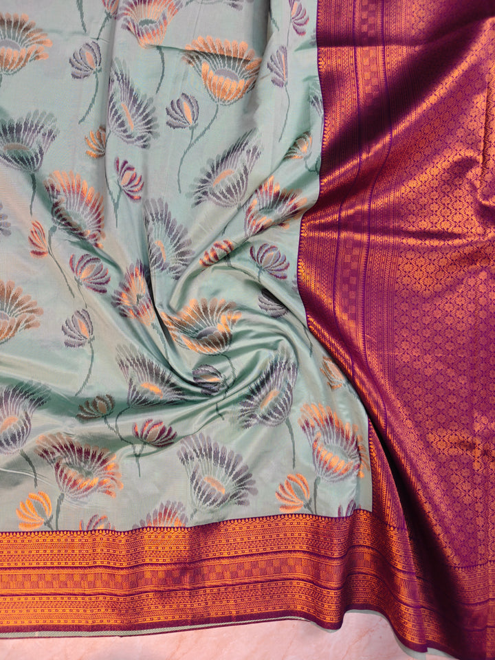 SEMI KATAN SOFT SILK IKKAT STYLE IN PISTA GREEN WITH