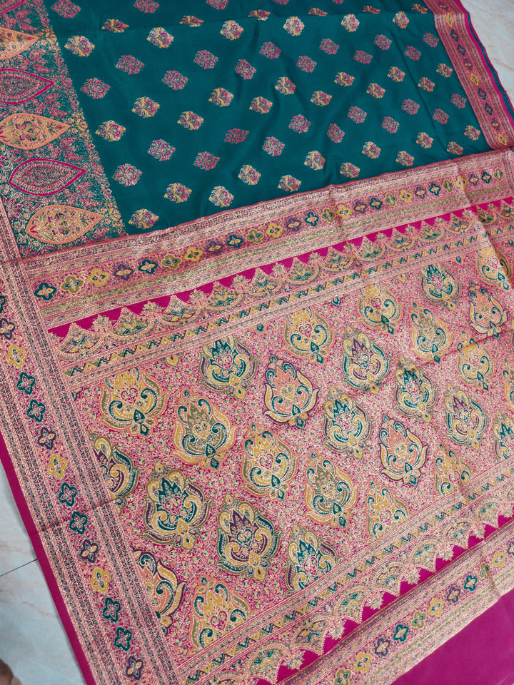 PASHMINA KASHMIRI SEMI SILK IN BLUE WITH RANI BORDER