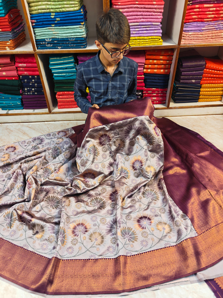 SEMI KATAN SOFT SILK WITH IKKAT STYLE IN ONION PINK SHADE WITH MAGENTA BORDER