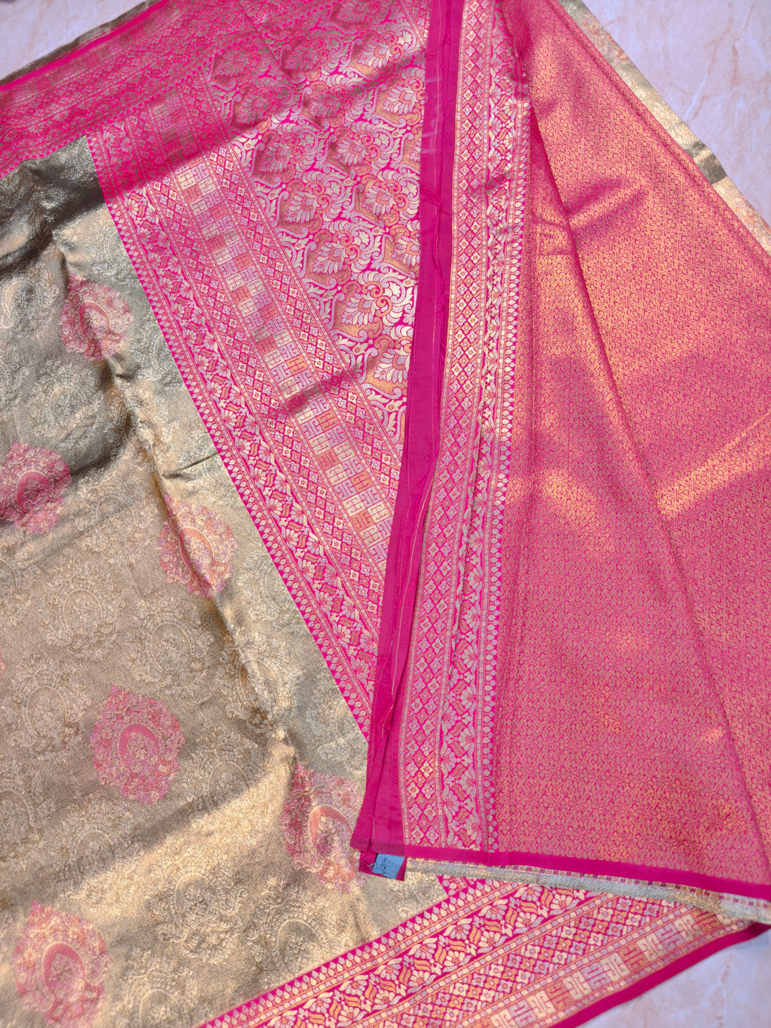 DHARMAVARAM GOLD TISU IN SELF WEAVING WITH RANI BORDER