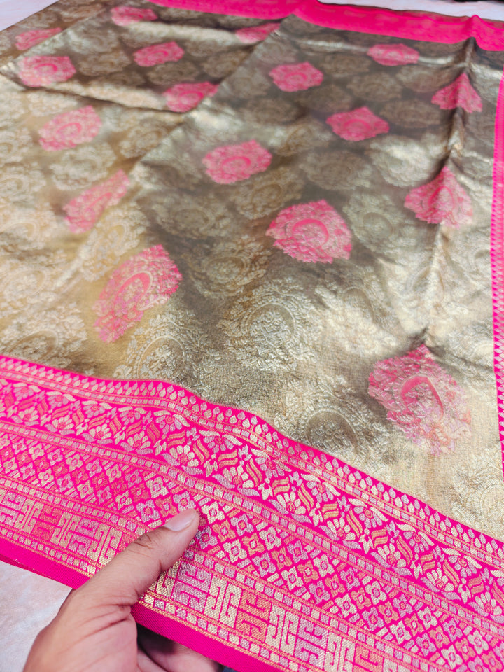 DHARMAVARAM GOLD TISU IN SELF WEAVING WITH RANI BORDER