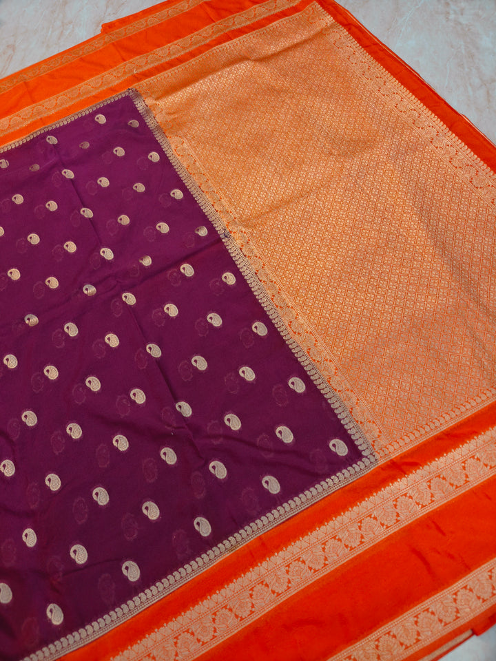 SEMI KHADDI GEORGETTE IN VINE WITH ORANGE BORDER