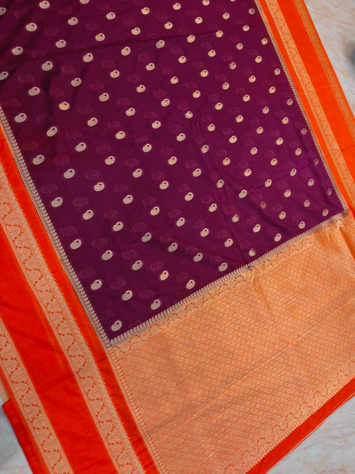 SEMI KHADDI GEORGETTE IN VINE WITH ORANGE BORDER