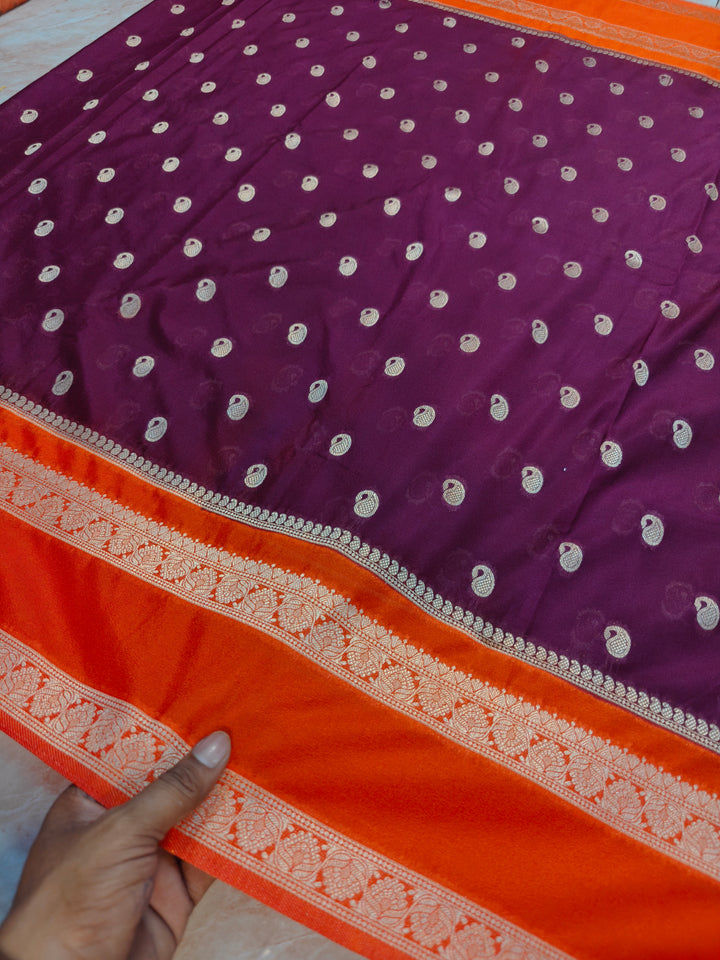 SEMI KHADDI GEORGETTE IN VINE WITH ORANGE BORDER