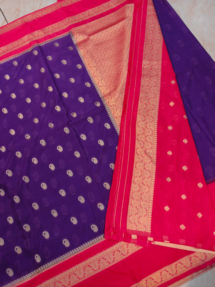 SEMI KHADDI GEORGETTE IN PURPLE WITH RANI BORDER