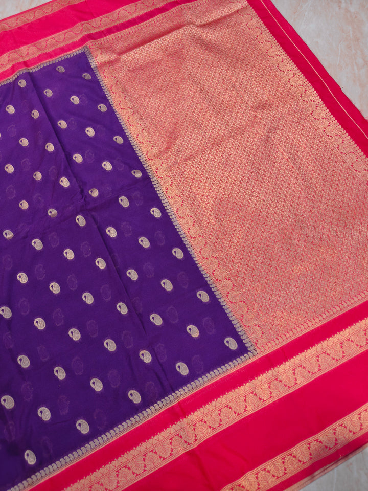 SEMI KHADDI GEORGETTE IN PURPLE WITH RANI BORDER