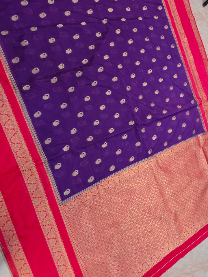 SEMI KHADDI GEORGETTE IN PURPLE WITH RANI BORDER