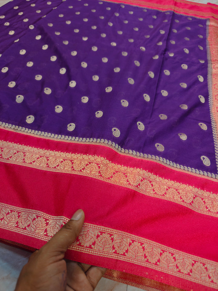 SEMI KHADDI GEORGETTE IN PURPLE WITH RANI BORDER