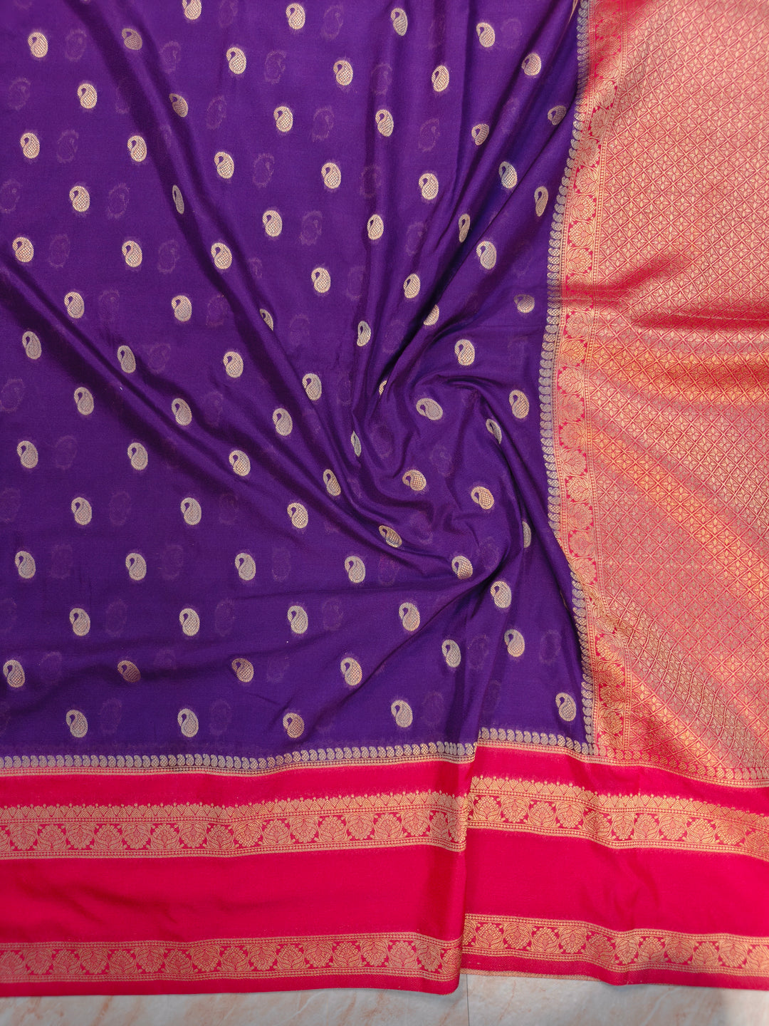SEMI KHADDI GEORGETTE IN PURPLE WITH RANI BORDER