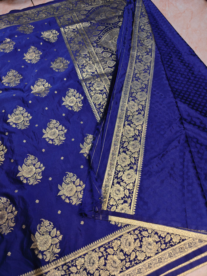 MASHRU KATAN SILK IN NAVY BLUE WITH ZARIWORK BOOTA
