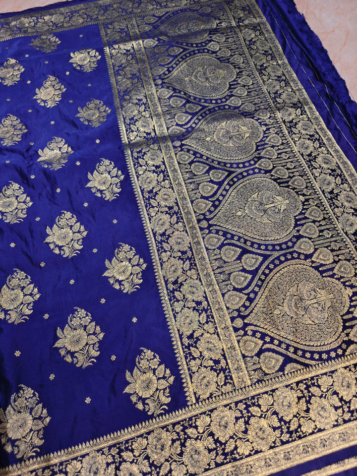 MASHRU KATAN SILK IN NAVY BLUE WITH ZARIWORK BOOTA