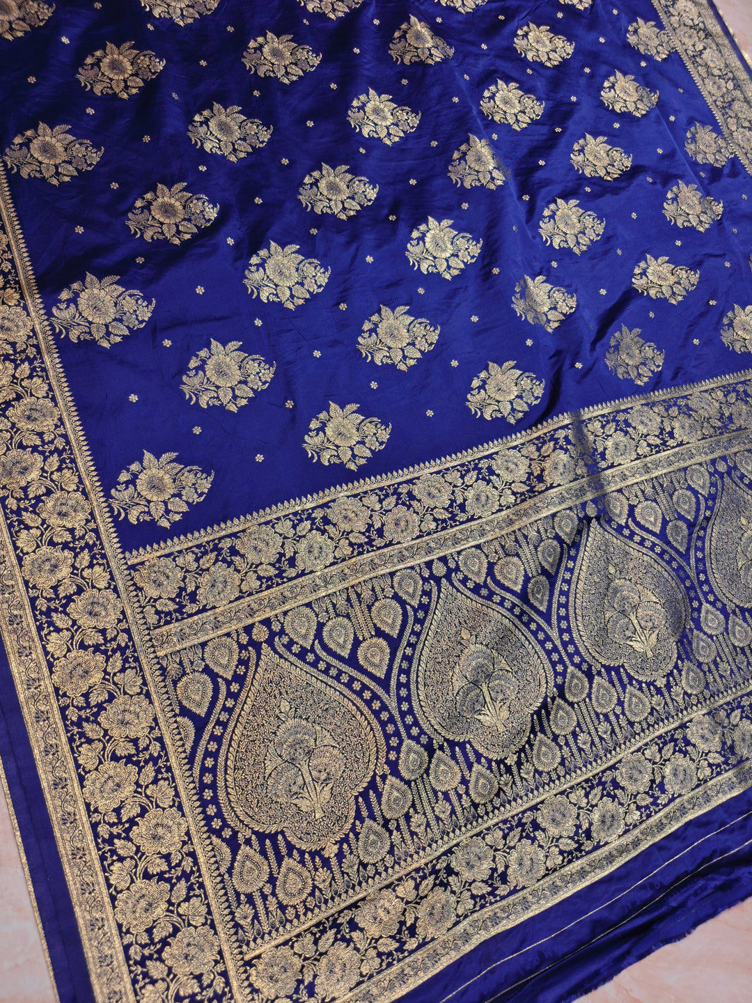 MASHRU KATAN SILK IN NAVY BLUE WITH ZARIWORK BOOTA