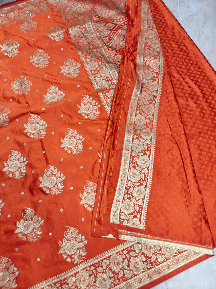 MASHRU KATAN SILK IN ORANGE WITH SMALL MOTIF BOOTI