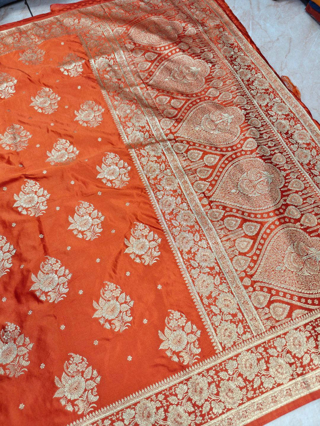 MASHRU KATAN SILK IN ORANGE WITH SMALL MOTIF BOOTI