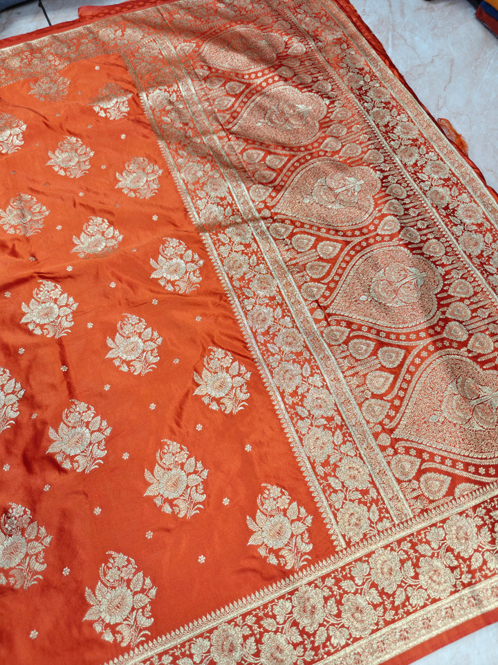 MASHRU KATAN SILK IN ORANGE WITH SMALL MOTIF BOOTI