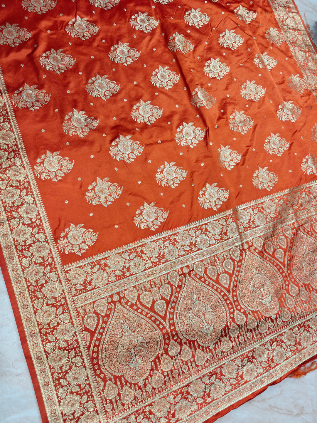 MASHRU KATAN SILK IN ORANGE WITH SMALL MOTIF BOOTI