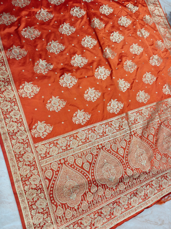 MASHRU KATAN SILK IN ORANGE WITH SMALL MOTIF BOOTI