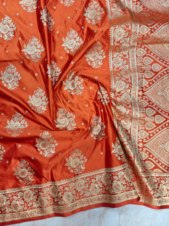 MASHRU KATAN SILK IN ORANGE WITH SMALL MOTIF BOOTI