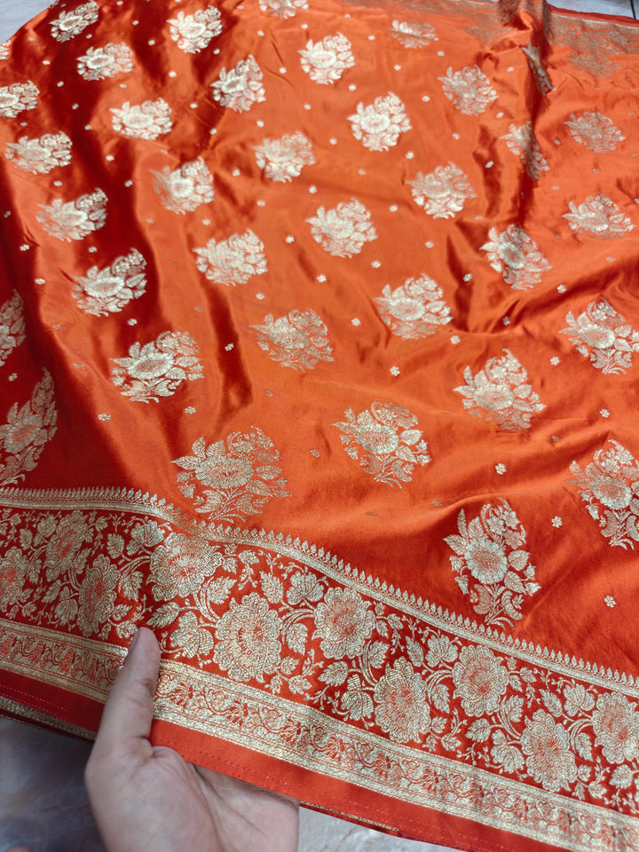 MASHRU KATAN SILK IN ORANGE WITH SMALL MOTIF BOOTI