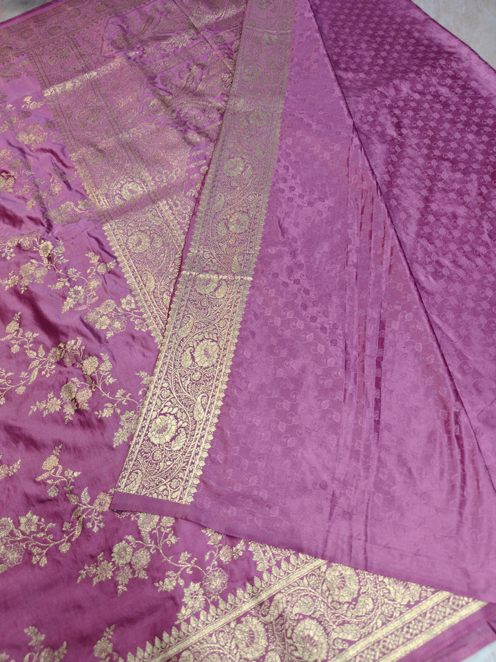 MASHRU KATAN SILK IN LAVENDER WITH GOLD ZARI WORK