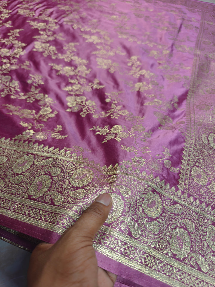 MASHRU KATAN SILK IN LAVENDER WITH GOLD ZARI WORK