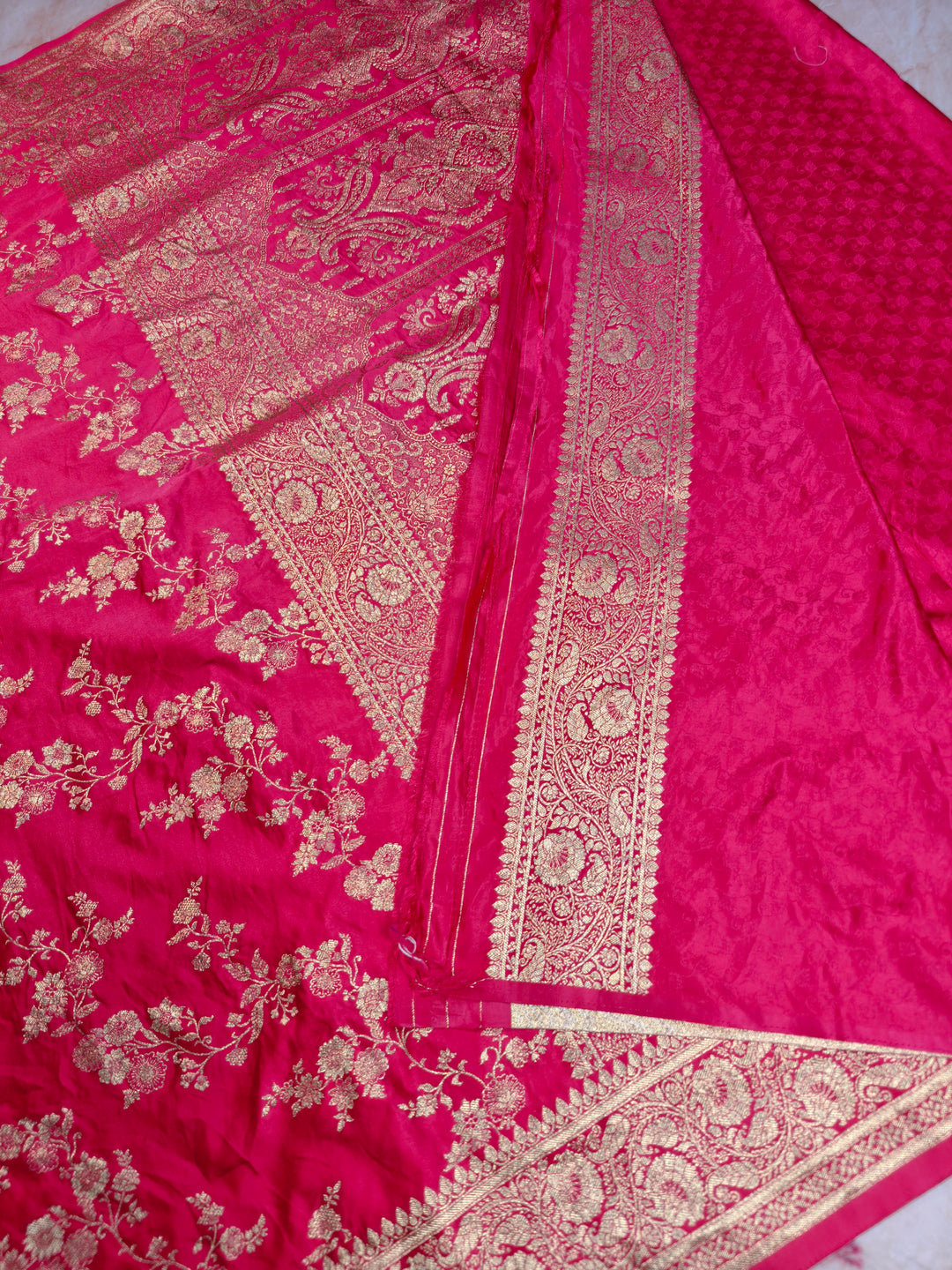 MASHRU KATAN SILK IN RANI WITH GOLD ZARI WORK JAAL