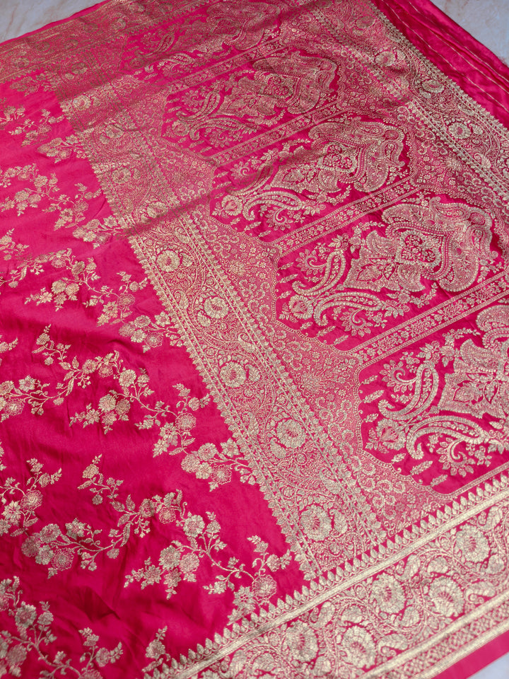 MASHRU KATAN SILK IN RANI WITH GOLD ZARI WORK JAAL