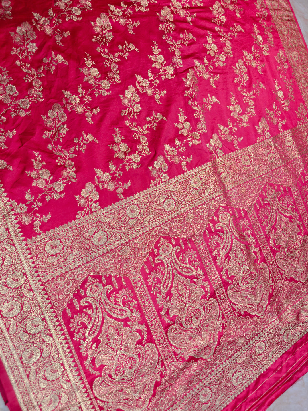 MASHRU KATAN SILK IN RANI WITH GOLD ZARI WORK JAAL