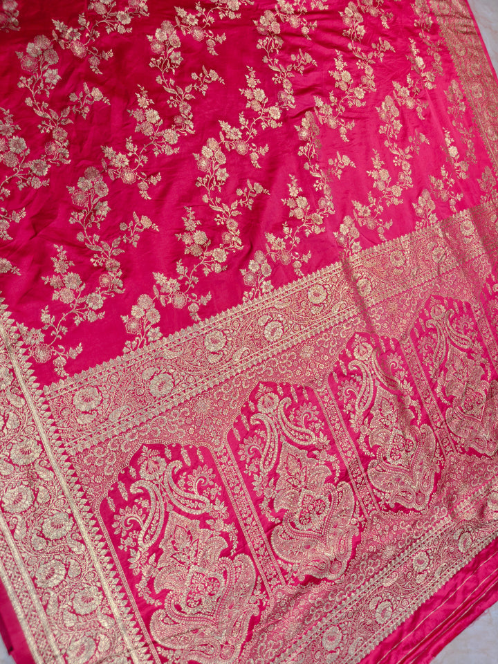 MASHRU KATAN SILK IN RANI WITH GOLD ZARI WORK JAAL