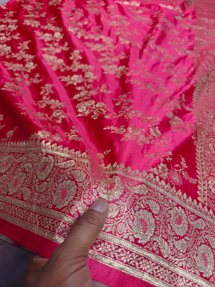 MASHRU KATAN SILK IN RANI WITH GOLD ZARI WORK JAAL