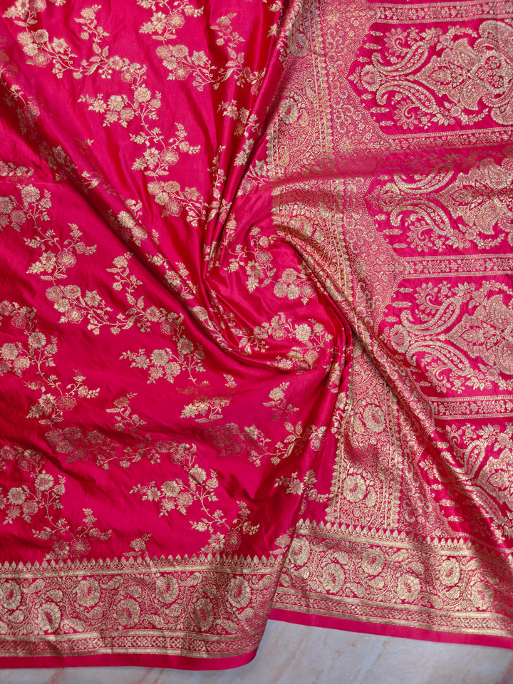 MASHRU KATAN SILK IN RANI WITH GOLD ZARI WORK JAAL