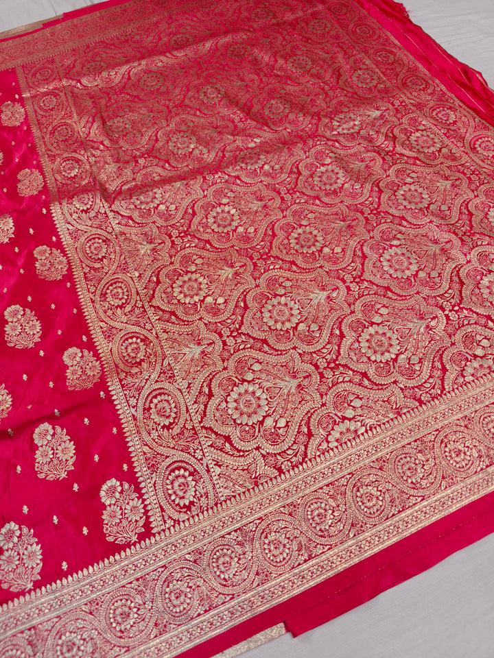MASHRU KATAN SILK IN ORANGE WITH GOLD ZARI WORK BOOTA
