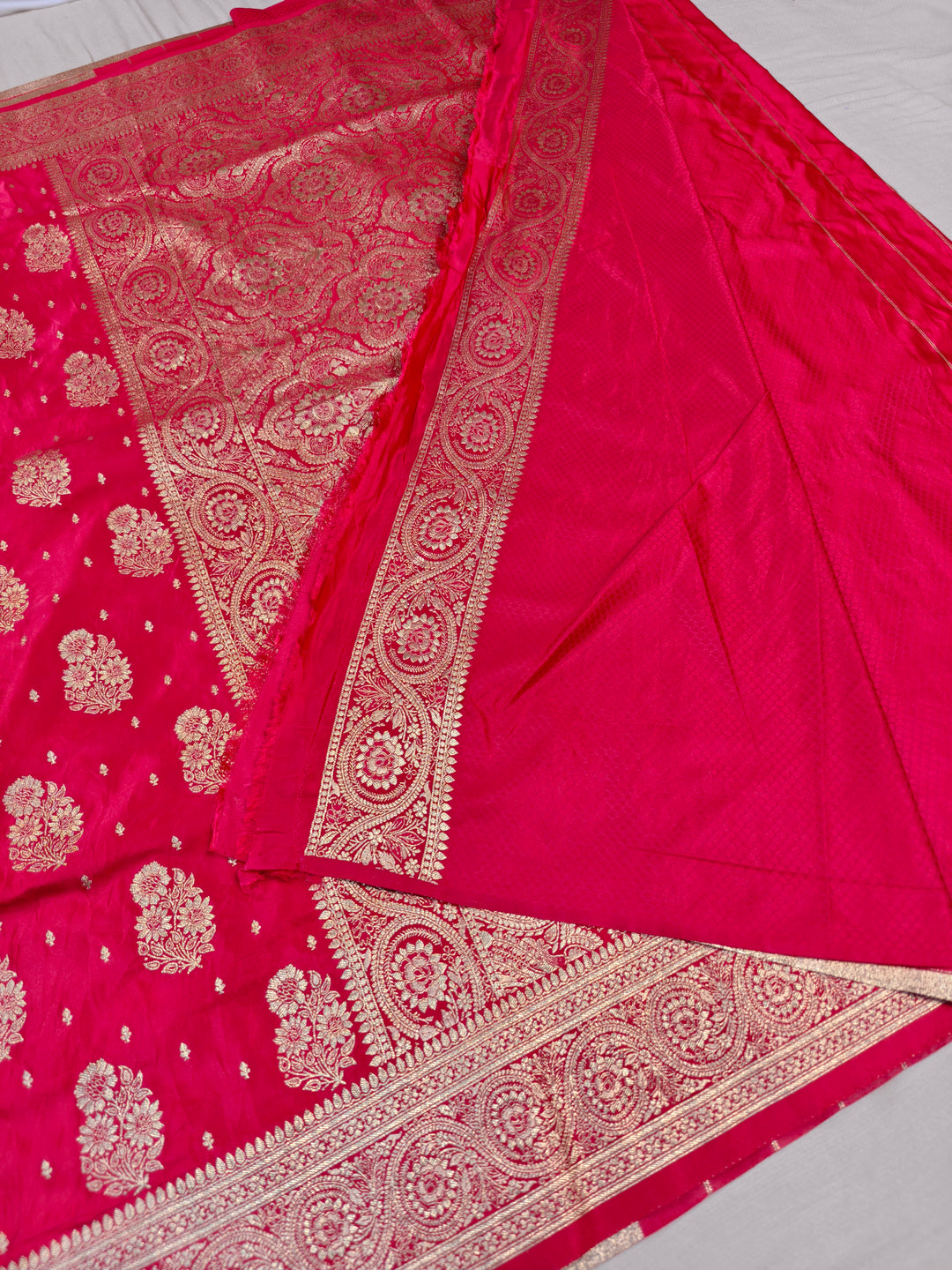 MASHRU KATAN SILK IN ORANGE WITH GOLD ZARI WORK BOOTA