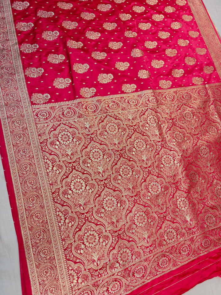 MASHRU KATAN SILK IN ORANGE WITH GOLD ZARI WORK BOOTA