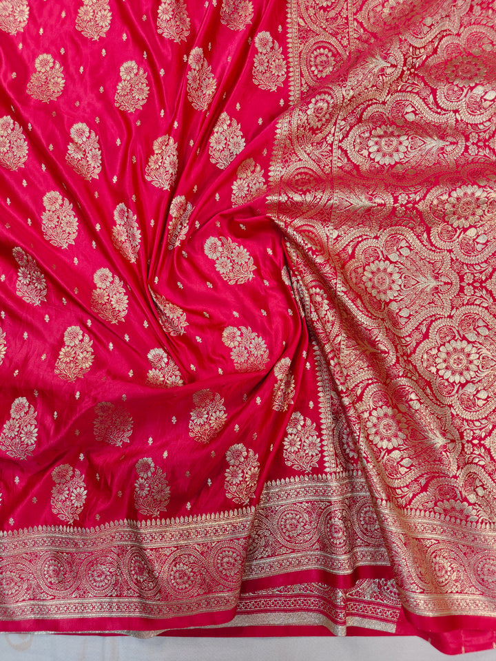 MASHRU KATAN SILK IN ORANGE WITH GOLD ZARI WORK BOOTA