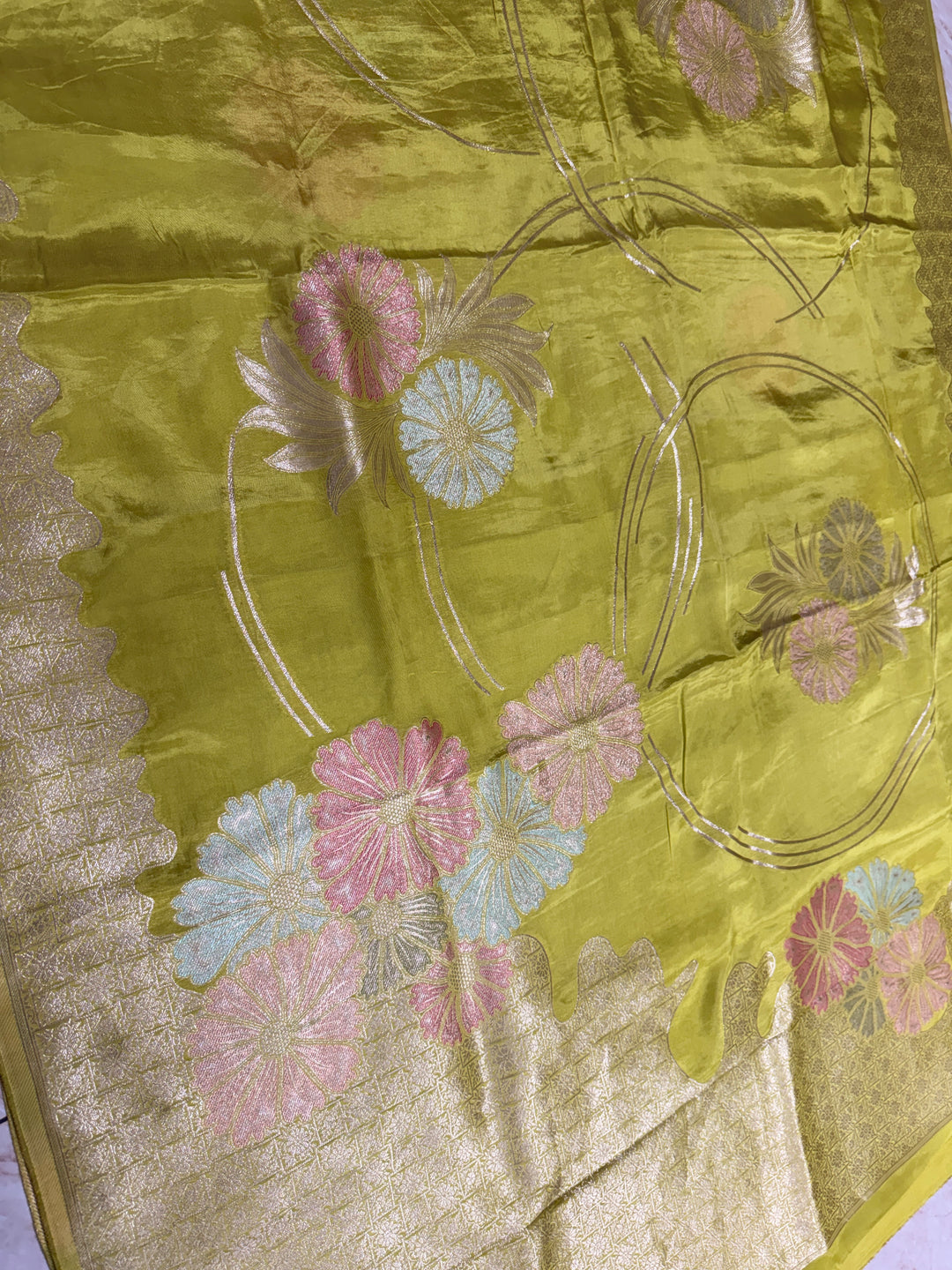 KOREAN SEMI SILK IN OLIVE LIME GREEN WITH BOUTIQUE STYLE BOOTA
