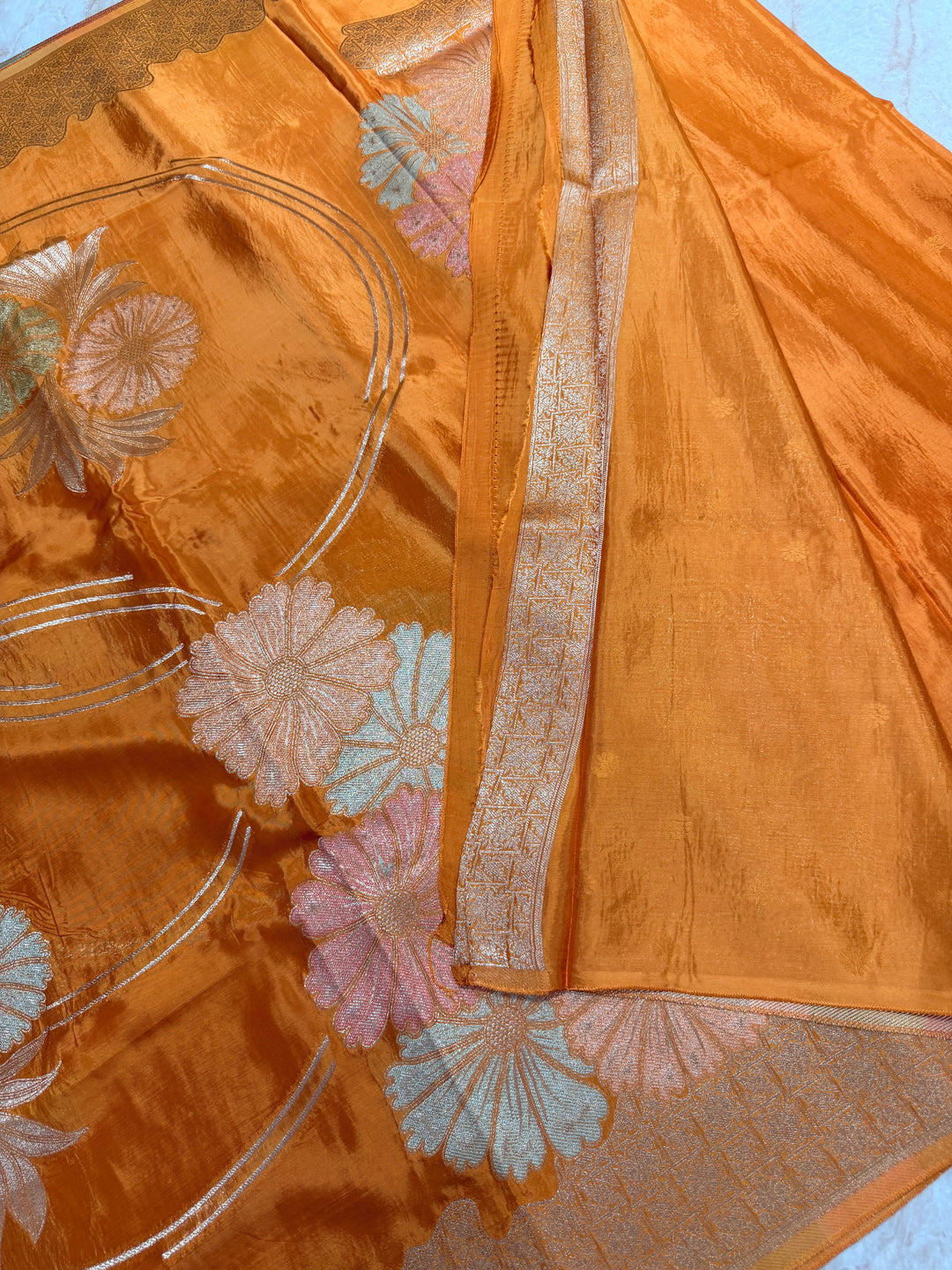 KOREAN SEMI SILK IN ORANGE GOLD WITH BOUTIQUE STYLE BOOTA