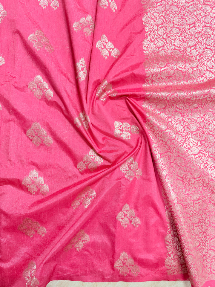 RASPBERRY PINK SEMI SILK LINEN WITH ALLOVER BOOTA