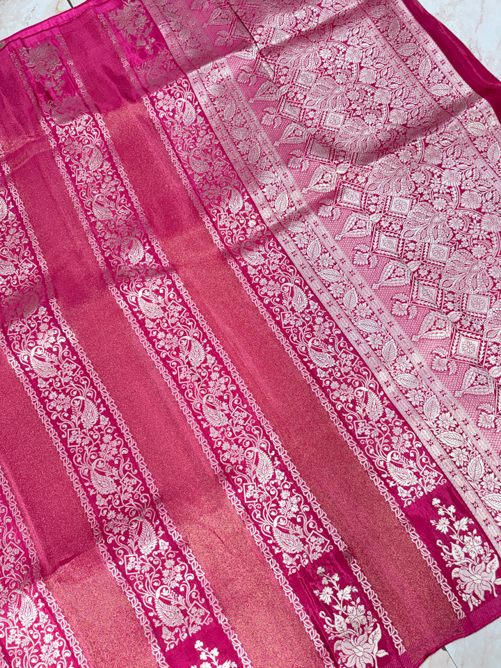 KOREAN VISCOSE IN VERTICLE DESIGNER TISSUE PATTA DESIGN WITH CHERRY RED COLOUR
