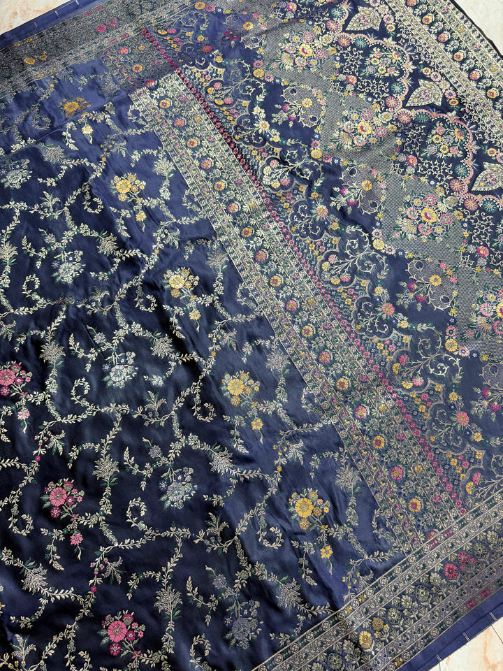 MASHRU KATAN SILK IN NAVY BLUE WITH MINAKARI ZARIWORK DETALINGS