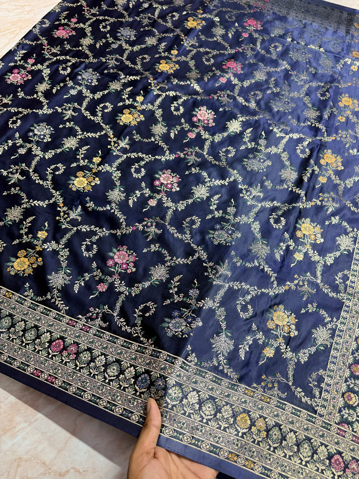 MASHRU KATAN SILK IN NAVY BLUE WITH MINAKARI ZARIWORK DETALINGS