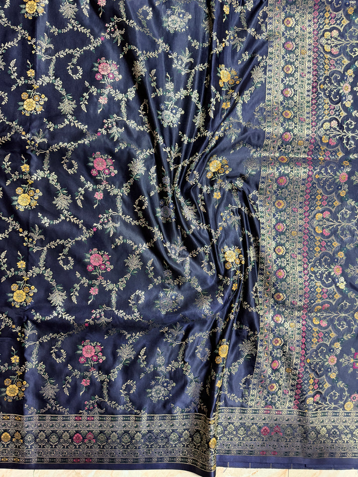 MASHRU KATAN SILK IN NAVY BLUE WITH MINAKARI ZARIWORK DETALINGS