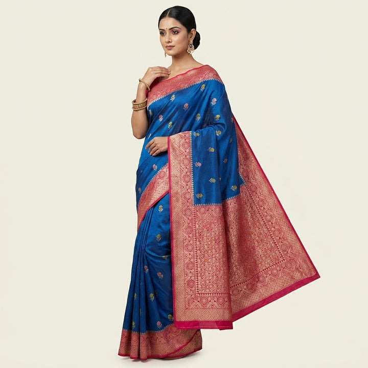 PAPER SILK IN ROYAL BLUE WITH RANI BORDER