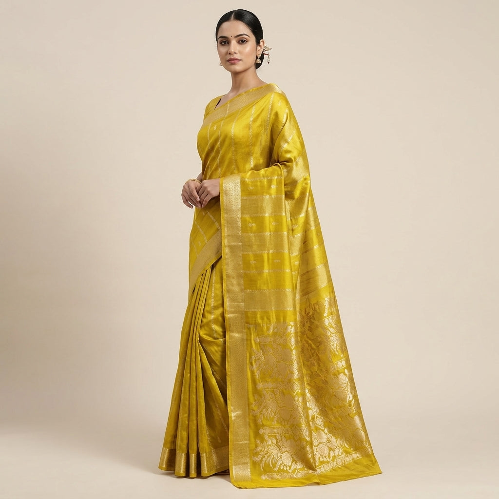 RUSSIAN SILK IN MUSTARD GOLD WITH VERTICAL PATTERN