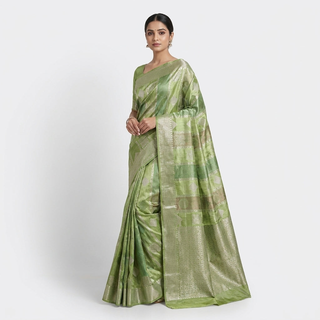 KOREAN SILK VISCOS IN PISTA GREEN WITH VERTICAL DESIGN