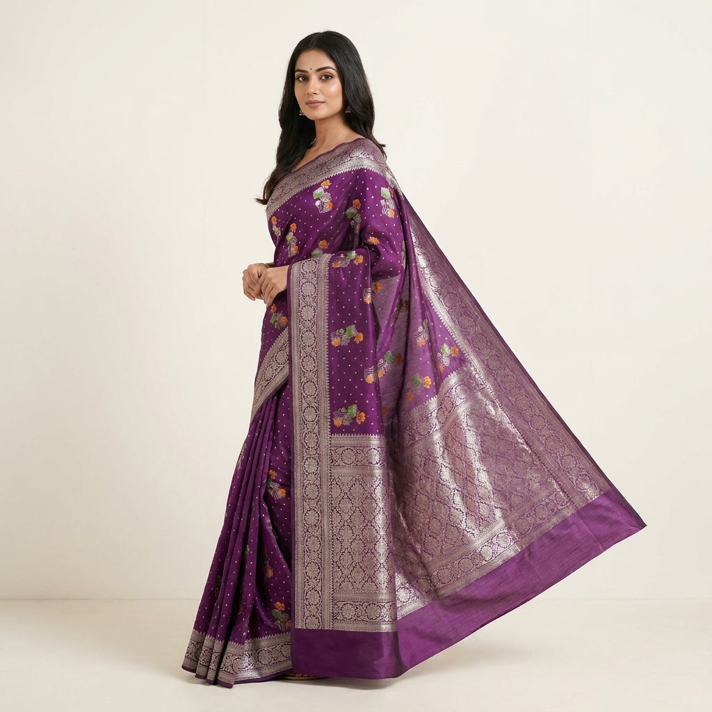 KHADDI GEORGETTE IN MAGENTA COLOUR WITH PANCHRANG BOOTA