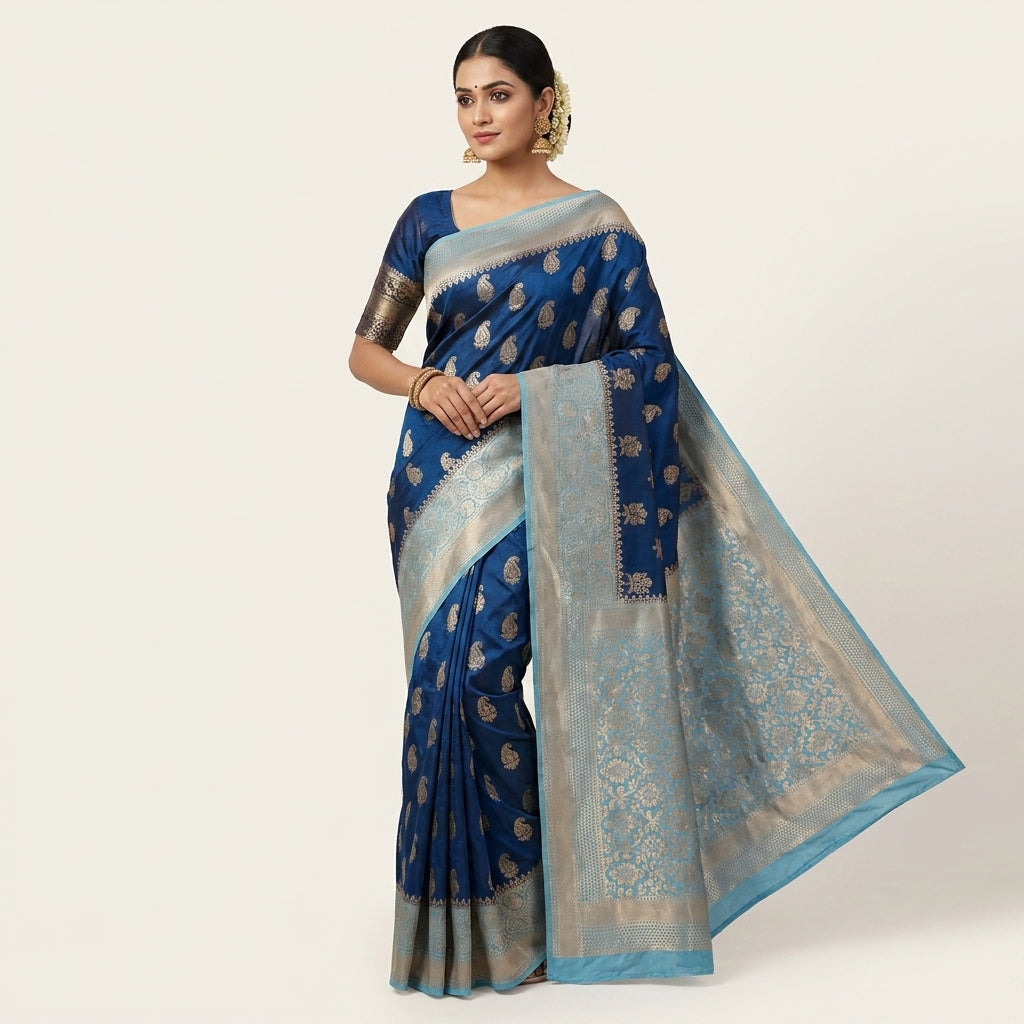 GERMAN BLUE RUSSIAN SILK WITH SKY BLUE BORDER