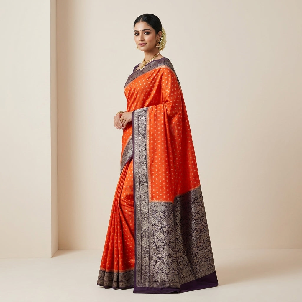 KHADDI GEROGETTE IN ORANGE WITH MAGENTA BORDER