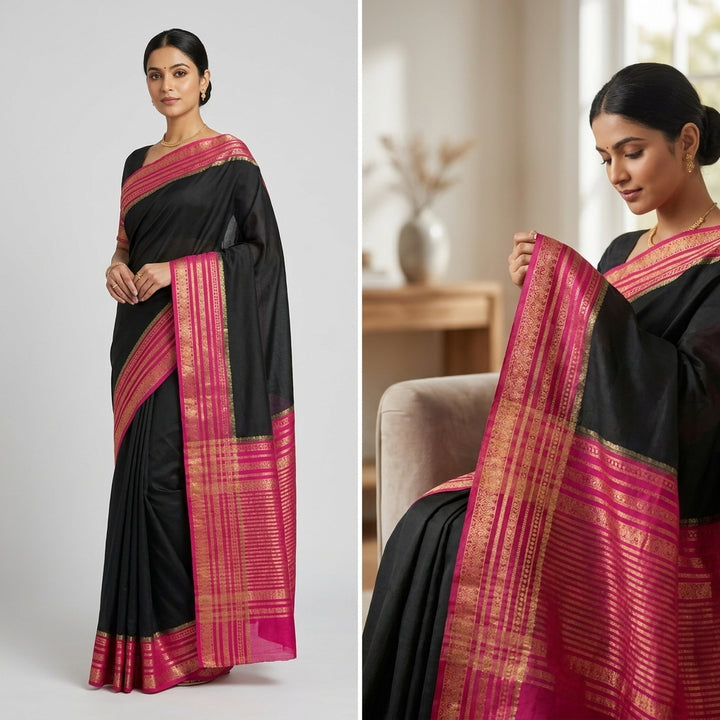 CREPE IN BLACK WITH RANI BORDER