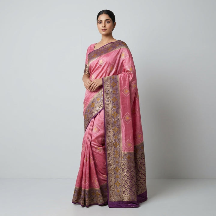 BABY PINK WITH MAGENTA BORDER RUSSIAN SLK